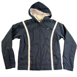 Vintage Nike Windbreaker Jacket Boys Medium Navy Blue Full Zip Hooded Mesh Lined